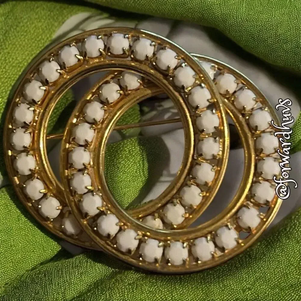 Vintage Gold Brooch with White “Stones”